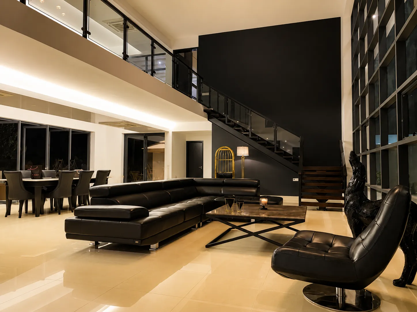 Soaring double-height living pavilion view