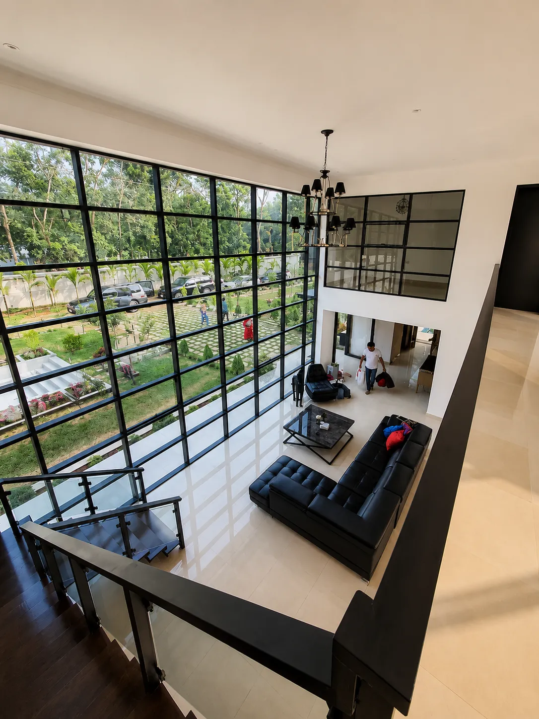 Floating glass-railed staircase detail