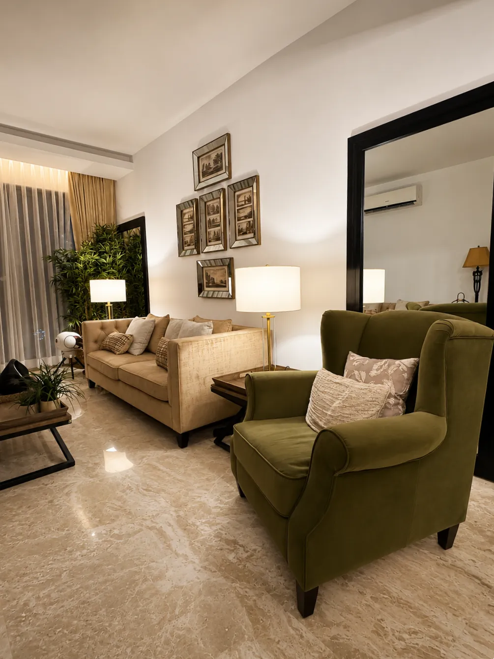 Formal living salon with coffered timber ceiling